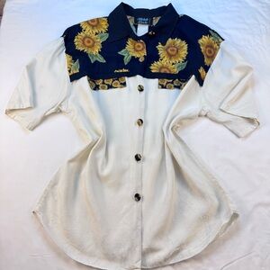 Vintage Sunflower Print Women's Button Up Blouse